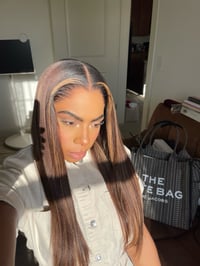 Image 4 of 13x6 Warm Chestnut Brown WIG with Blonde Highlights and NEW LAGOS HAIRLINE