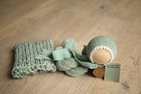 Spring Sage Picot Brim Bonnet + Wrap + Fluff