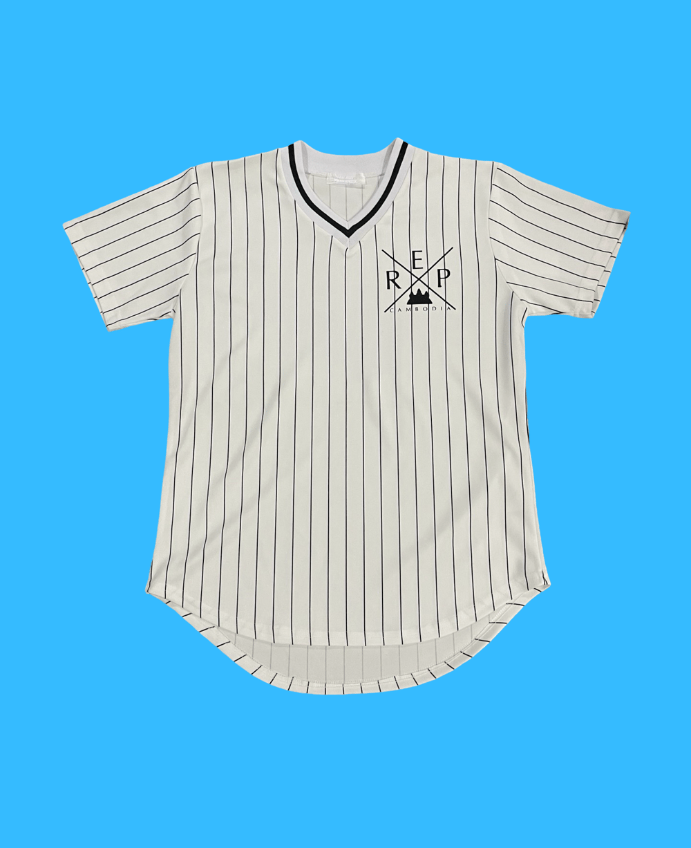 Image of White/Black V-Neck X Design Pinstripe Jersey