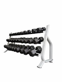 Image 1 of New pair of 10,15,20,25,30,35,40,45,50,55,60,70,80,90,100lb rubber dumbbell with commercial rack.   