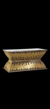 Image 3 of Gold Sweetheart Table with mirror top for rent only stainlesssteel+glas160x90x75cm