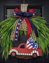 Image 3 of Patriotic Red Truck Beaded Grass Wreath