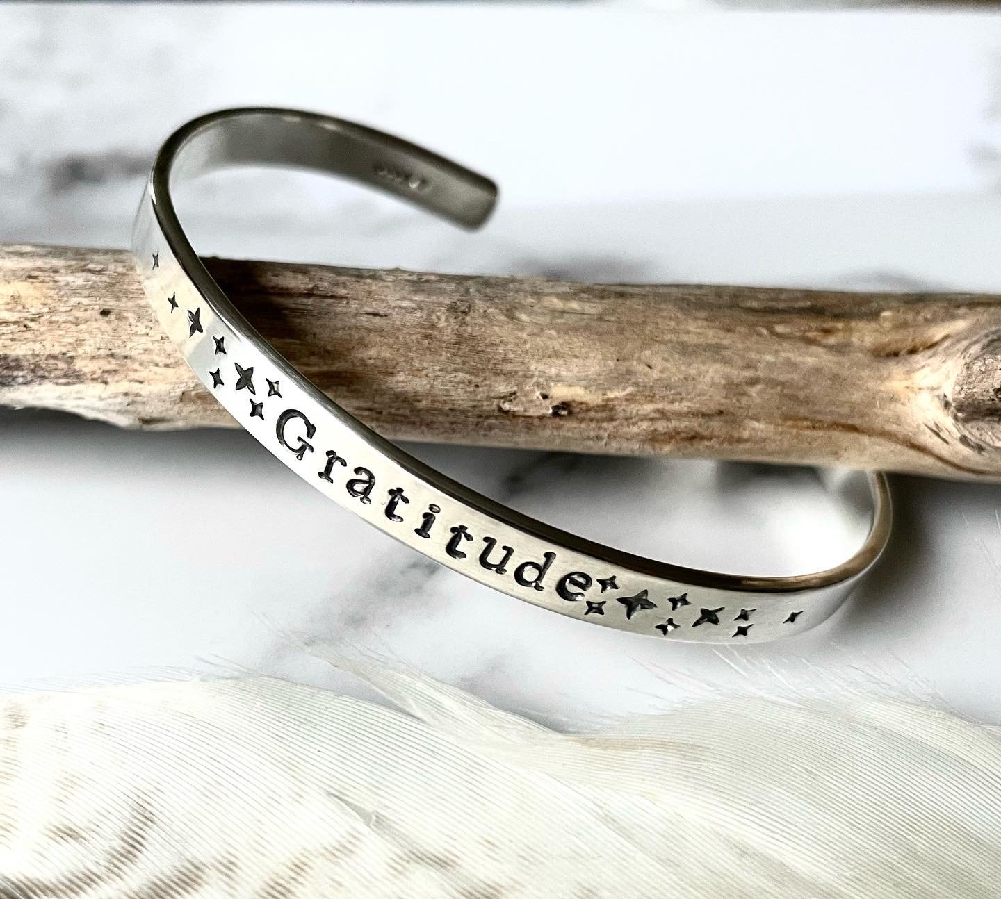 Image of Handmade Sterling Silver Gratitude Cuff Bracelet 925