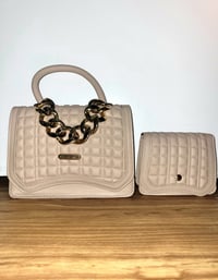 Image 1 of Beige Quilted Handbag & Mini Crossbody