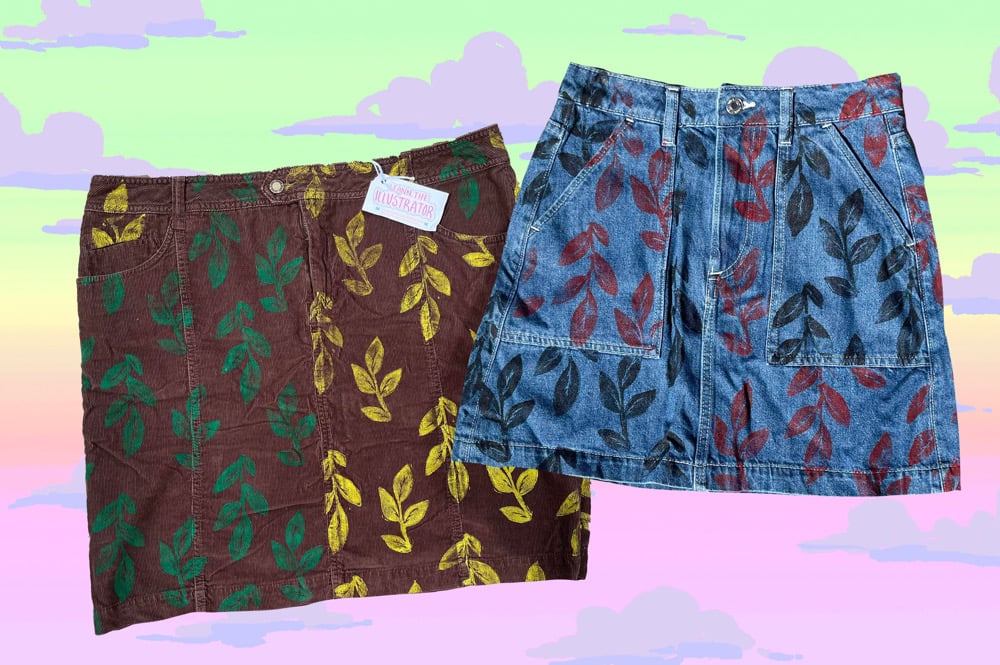 Image of READY TO SHIP split color leafy print skirts- size 4 or 18