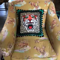 Image 8 of Green Velvet Tiger Pom Pom Cushion Cover