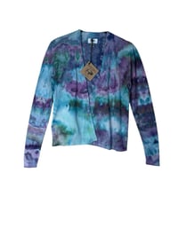 Image 2 of ♻️ UPCYCLED XS Lightweight Open Sweater Cardigan in Mermaid Watercolor Ice Dye
