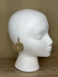Image 3 of LA VIE PARISIENNE gold tone filigree Swarovski crystal round disk earrings