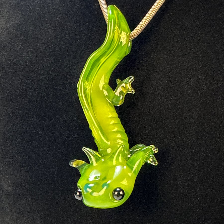 Image of  Greasy Glass Experimental Green  Axolotl pendant 