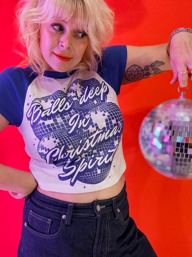 Image of Balls deep in christmas spirit raglan/baby tee