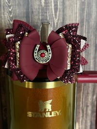 Image 1 of Country Gold Burgundy and Rose Gold Tumbler Straw Topper Bow