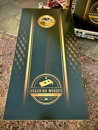 Image 4 of Brackish Wooder Cornhole Boards - Blackout Hex w/ gold accents - New Logo - MT6227