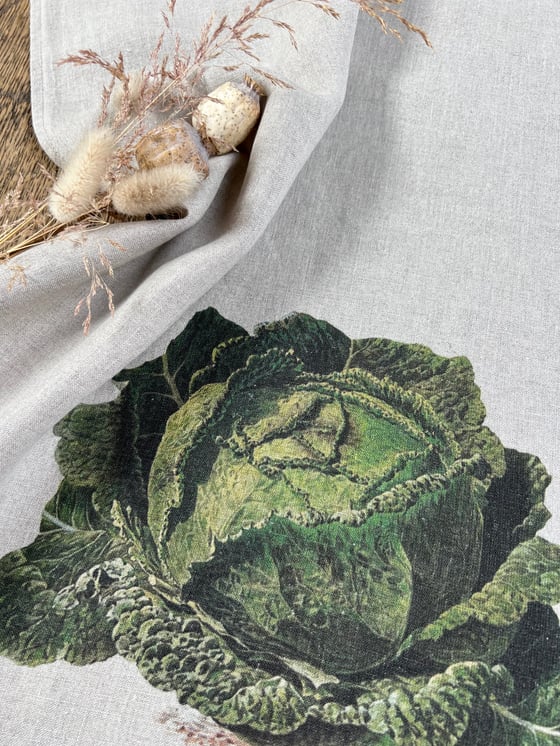 Image of Torchon en Lin Thème:  potager: Citrouille - Choux - Petit Pois