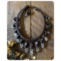 Image 4 of The Empress Necklace and Earrings - Clear Quartz Crystals and Dark Brown Leather
