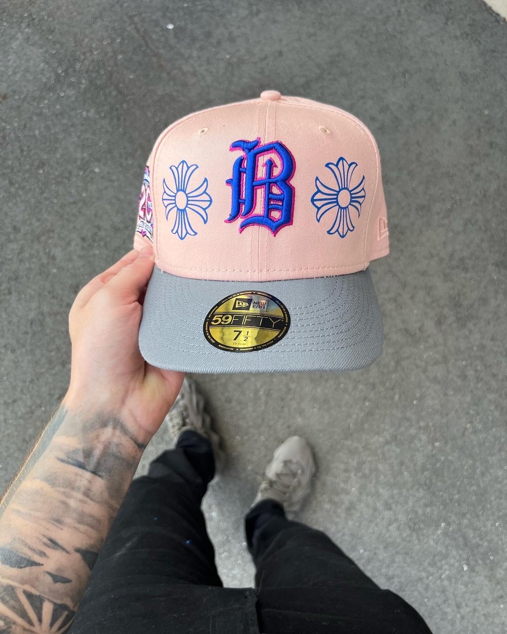 Image of ROYAL BLUE BRIM MULTI COLOR PINK BIRMINGHAM BARONS CUSTOM  FITTED 