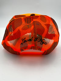 Image 3 of LVL3 NYC ORANGE CAMO TRUCKER HAT 