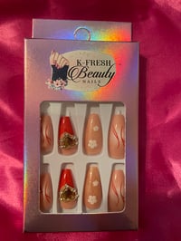 Nails - Long (Nude/Orange Design)