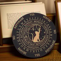 Image 5 of Black Round Wooden Board Engraved Moon Cat Crystal Display Cushion Board Yoga Meditation Tarot Divin