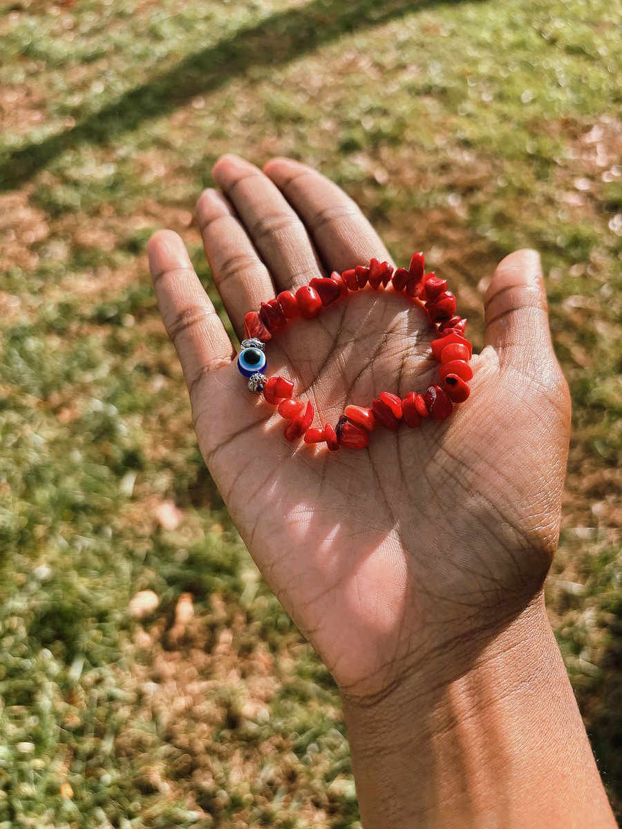 Image of red evil eye crystal bracelets & earrings 