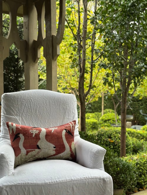 Image of Burnt Terracotta Crane Ikat Cushion