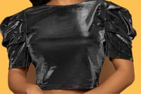 Image 1 of Tie Back, Puff Sleeve Metallic top Crop