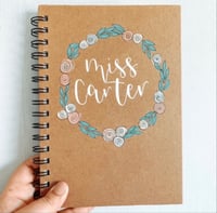 Image 1 of Personalised Hand lettered floral ring Kraft brown notebook 