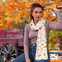 Image 1 of Elegant Autumn leaves 16"×72" Scarf with Dark Grey Hem