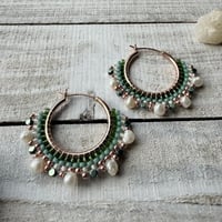 Image 1 of Pearls and Hematite Hoops - 25mm Rose Gold plated