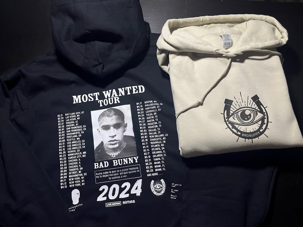Image of MOST WANTED TOUR HOODIE TAN & BLACK