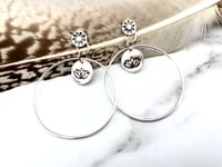 Image 2 of Handmade Sterling Silver Lotus Flower Hoop Earrings 