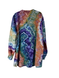 Image 2 of ♻️ UPCYCLED XL Eileen Fisher 100% Organic Linen Top in Earthy Rainbow Geode Ice Dye