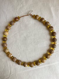 Image 1 of necklace with amber and picture jasper beads