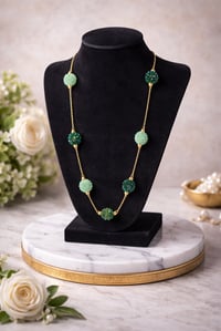 Image 4 of Green Crystal Beaded Station Necklace – 18K Gold Stainless Steel Chain 