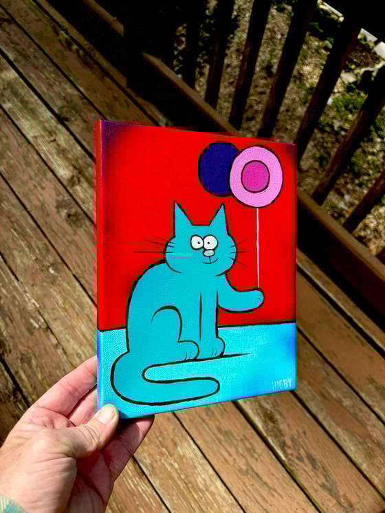 Image of Cat wit Yo-Yo 5x7 canvas painting