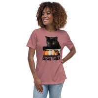 Image 4 of Women's Relaxed T-Shirt, Sushi Thief T-Shirt | Funny Cat Sushi Lover Graphic Tee