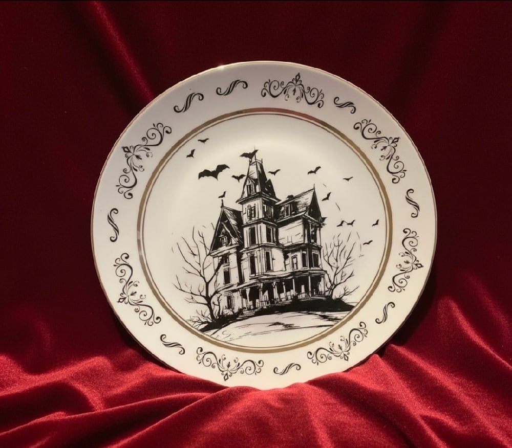 Image of 🕯️ The Manor Noir Collection — Set of 2 Haunted House Plates