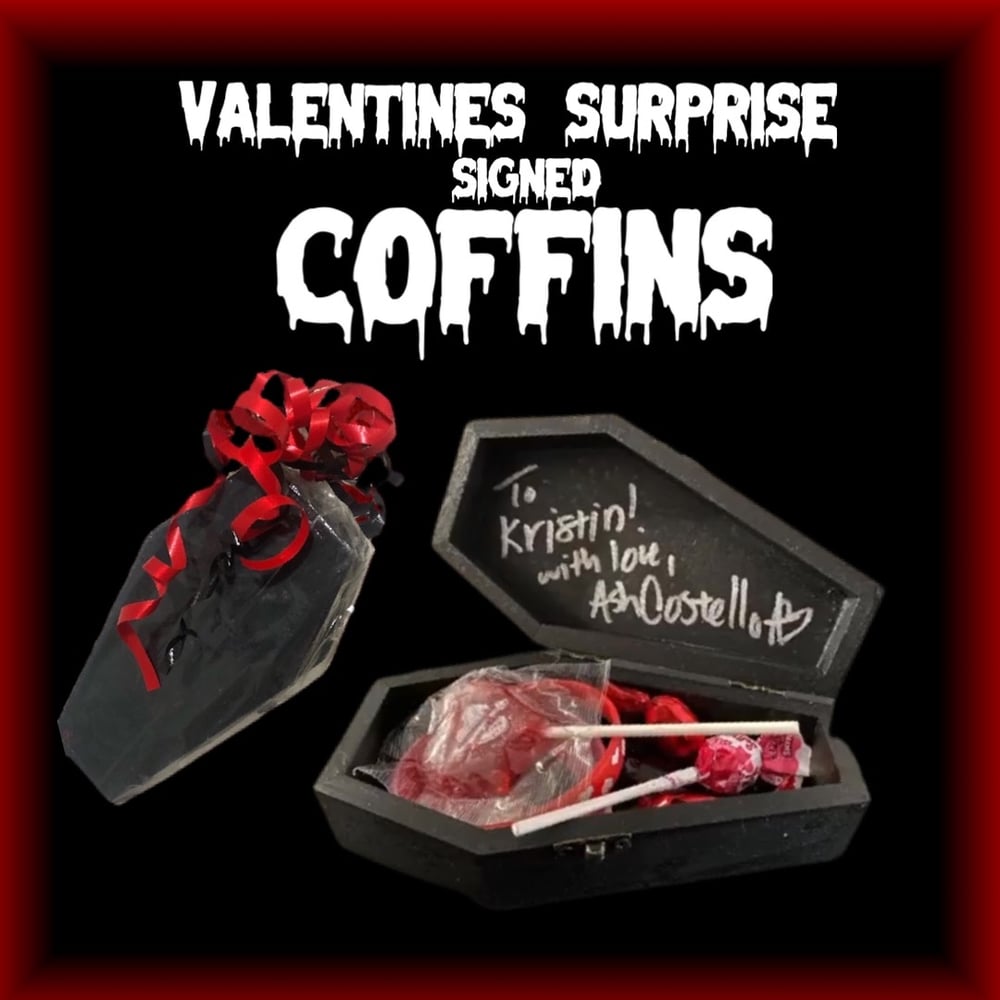 Image of Signed wood coffin box with Valentine surprise inside!