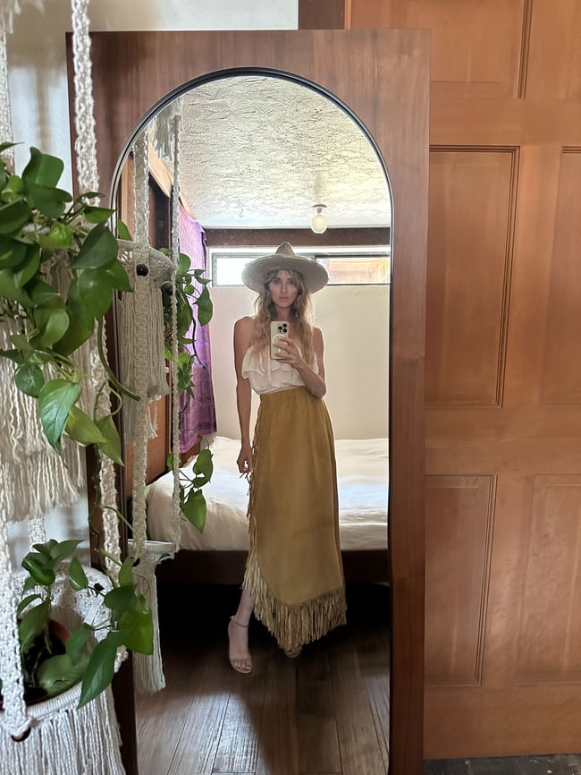 70 leather fringe strapless dress or maxi skirt