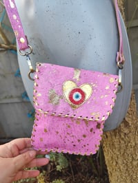 Image 1 of Woodstock cross body /passport bag - light pink and heart