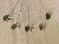 Image 1 of Sea Glass & Sterling Silver Hummingbird Necklace 