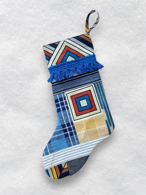 Image of CHRISTMAS STOCKINGS - BLUE/YELLOW PATCHWORK