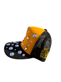 Image 2 of Gold and black custom gem trucker hat