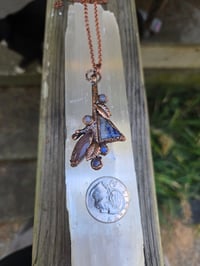 Image 3 of Electroformed pomegranate wood, Sodalite, rose quartz and moonstone necklace