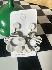 Image 2 of BLACK MARBLE FLOWERS & WHITE STUDS | POLYMER CLAY EARRINGS