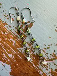 Image 4 of opal tourmaline and peridot dangle earrings