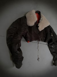 Image 1 of R Shearling Collar Cropped Bomber Jacket 