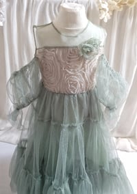 Image 2 of Tulle princess dress for photoshoots | Elvina | size 110 - sage | photo props