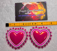 Image 7 of Hand Painted/Polished Hot Pink Heart Beaded Earrings 