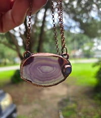 Image 3 of Electroformed purple geode slice and moonstone necklace 04