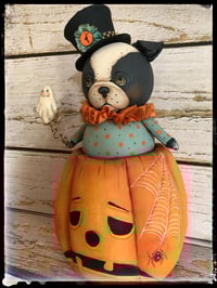 Image 2 of Bull Dog Halloween doll container ghost Folk Art Pumpkin Jack o lantern